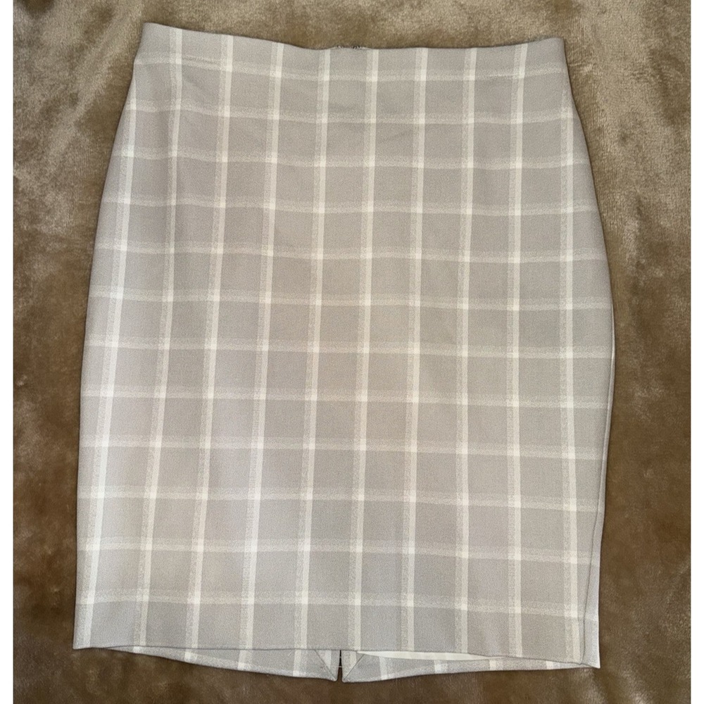 New Express Skirt Womens Size 10 Gray Plaid Lined Pencil